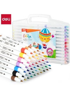 Deli Deli EC189-48 Acrylic Marker, 48 Colors Acrylic Marker Set – Single 1mm Thin Bullet Tip, Slim Round Barrel – Fast-Drying Water-Based Ink, High Coverage – Ideal for Rock Painting, Canvas, Wood, Glass – Portable Storage Case.  - Image 1