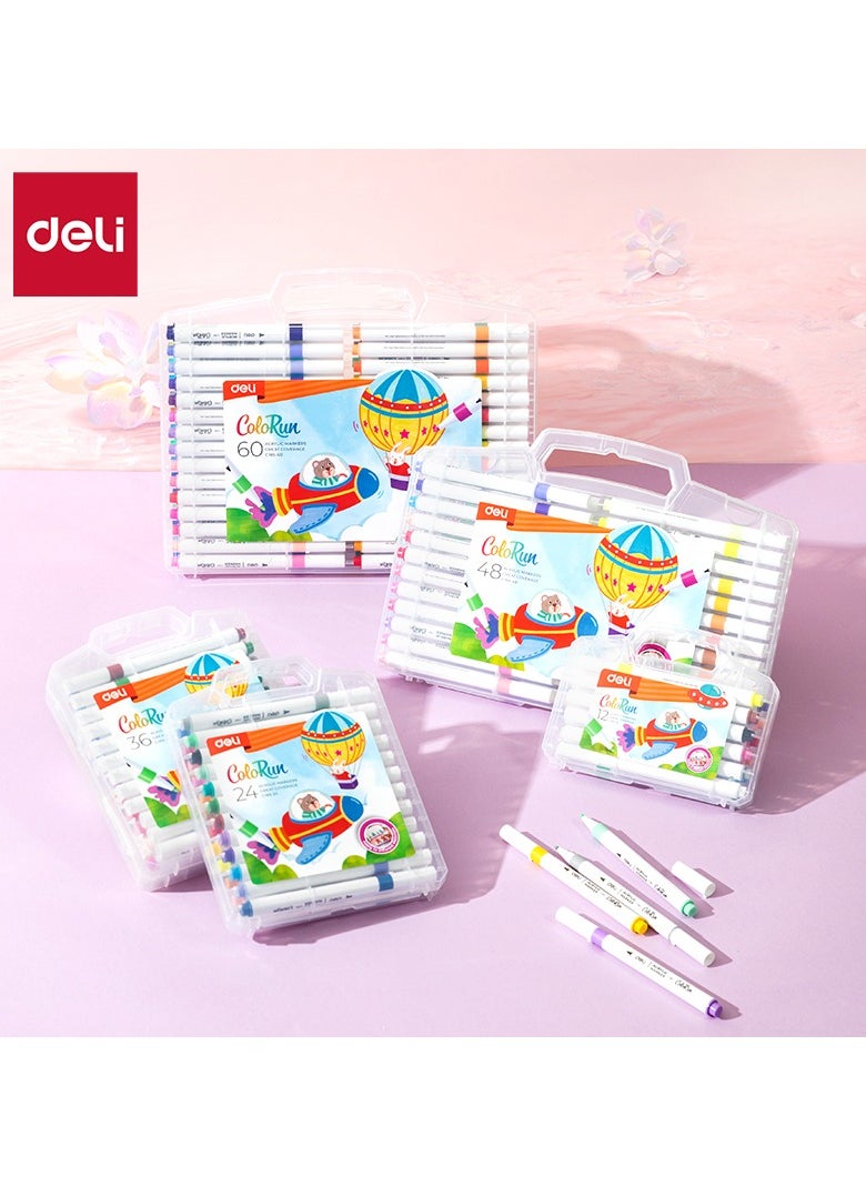 Deli Deli EC189-48 Acrylic Marker, 48 Colors Acrylic Marker Set – Single 1mm Thin Bullet Tip, Slim Round Barrel – Fast-Drying Water-Based Ink, High Coverage – Ideal for Rock Painting, Canvas, Wood, Glass – Portable Storage Case.  - Image 2
