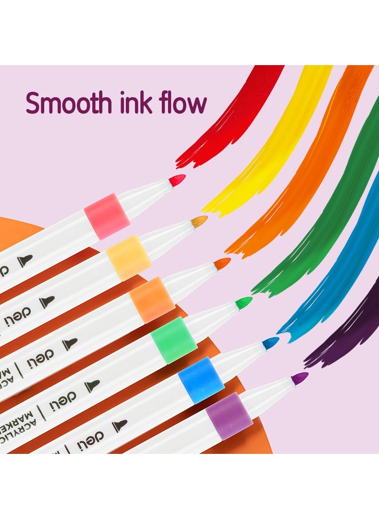 Deli Deli EC189-48 Acrylic Marker, 48 Colors Acrylic Marker Set – Single 1mm Thin Bullet Tip, Slim Round Barrel – Fast-Drying Water-Based Ink, High Coverage – Ideal for Rock Painting, Canvas, Wood, Glass – Portable Storage Case.  - Image 4