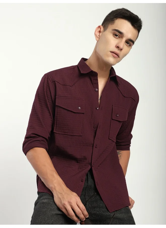 بيونغ Maroon Textured Western Shirt