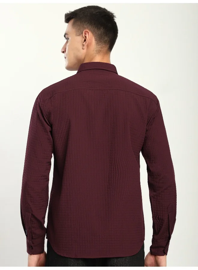 Beyoung Maroon Textured Western Shirt