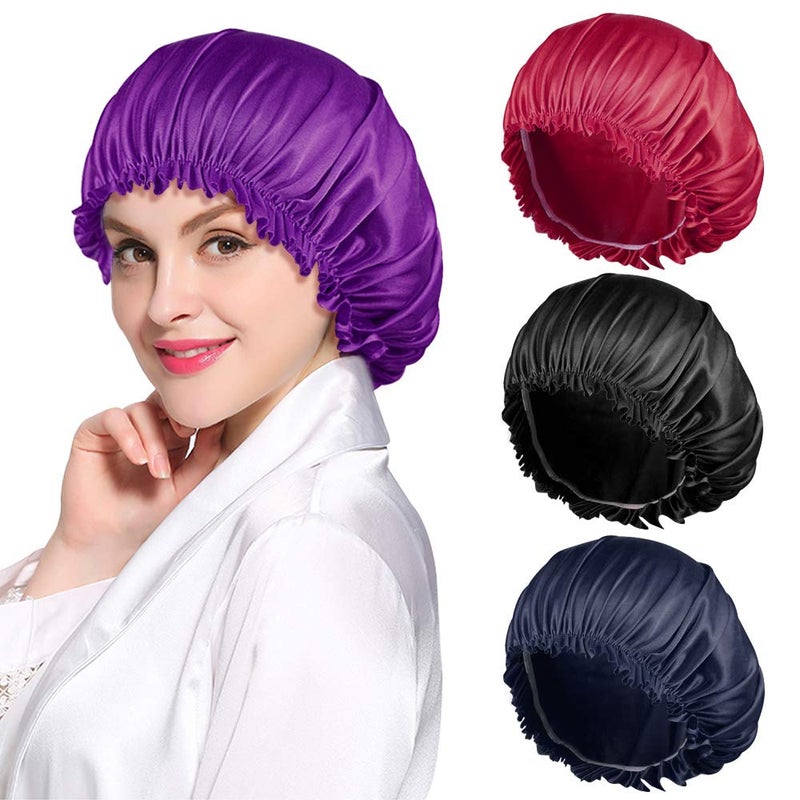 ROYBENS Satin Bonnet for Women  4PCS Set Bonnet for Sleeping Silk Sleep Cap for Curly Hair D