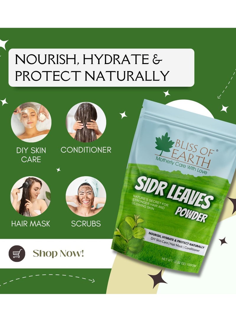 Bliss of Earth Sidr Powder for Hair and Body 100 Percent Pure Sidr Leaves Powder for Hair Growth Skin and Face Natural Hair Cleanser and Conditioner Pack of 2 x 100g - Image 3