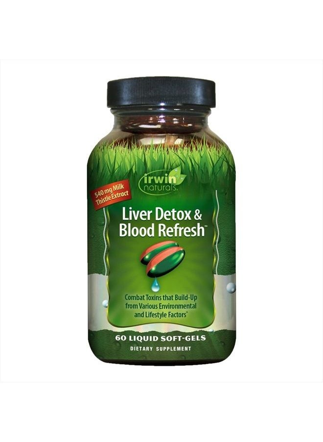 Irwin Naturals - Liver Detox & Blood Refresh Powerful Herbal Whole-Body Cleanse & Detox with 540mg Milk Thistle, Dandelion, Echinacea, Turmeric & More - Antioxidant Support - 60 Liquid Softgels - Image 1