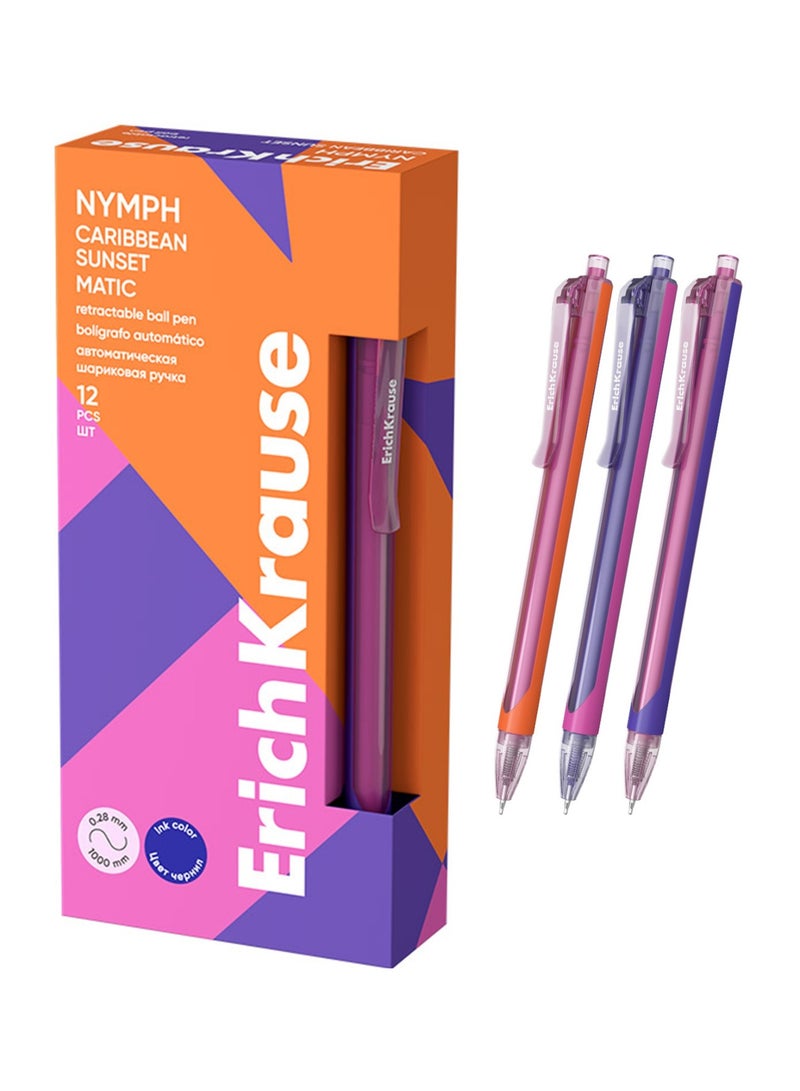 ErichKrause 12-Piece Nymph Retractable Ballpoint Pen 0.7mm Tip Assorted Barrel Colours Blue Ink - Image 1
