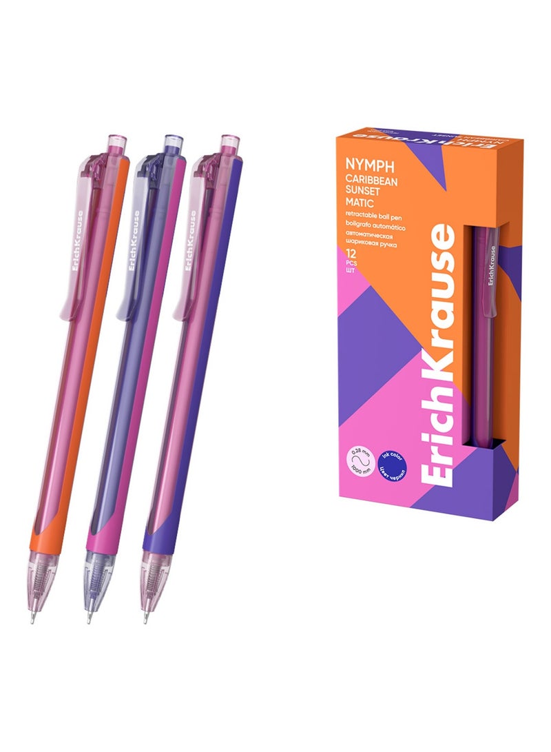 ErichKrause 12-Piece Nymph Retractable Ballpoint Pen 0.7mm Tip Assorted Barrel Colours Blue Ink - Image 3