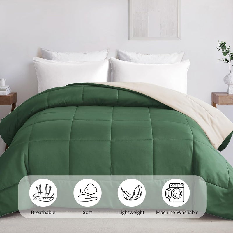 Reversible Duvet King Size for All Seasons, 7.5 Tog Down Alternative Box Sitiched Duvets, Lightweight and Machine Washable Comforter, 220X240 cm, Sage Green,Brich Beige | 220 x 240 cm, Breathable Box-Stitch Microfibre Comforter, Machine Washable, All Seasons, Bed Bedroom Hotel, Sage Green, Beige - Image 2