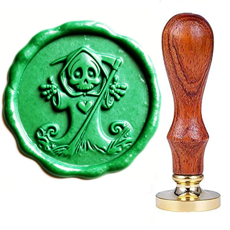 YGHM Wax Seal Stamp, YGHM Brass Head and Rosewood Handle Skull Halloween Easter - Image 1