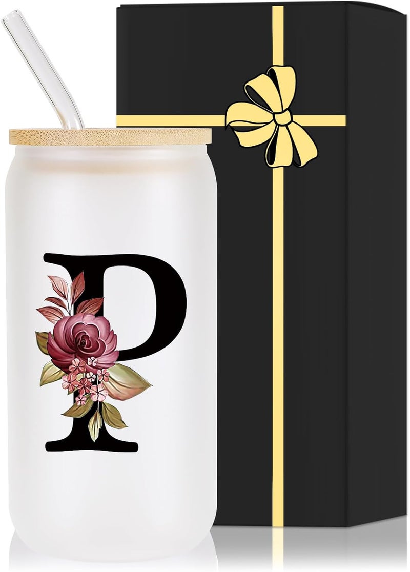 Wulcea Monogrammed Glass Drinking Cup With Lid Straw Women Teacher Coworker Assistant Principal Christmas Paraprofessional Administrative Professional It Hr Admin Day Gift French Nursing Spanish Swim Latin,P - Image 1