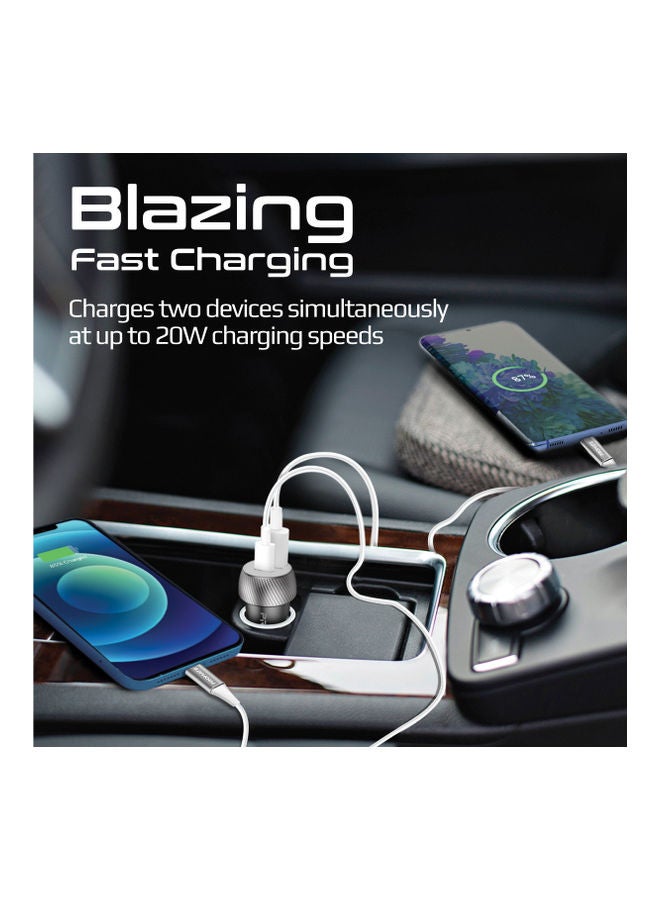 بروميت شاحن سيارة بروميت USB-C ، محول سيارة ثنائي المنفذ فائق الصغر مع منفذ USB من النوع C بقوة 20 واط ، منفذ USB Qualcomm QC 3.0 بقوة 18 واط وحماية من الحرارة الزائدة لأجهزة iPhone 13 و iPad Pro و DriveGear-20W أسود - Image 2