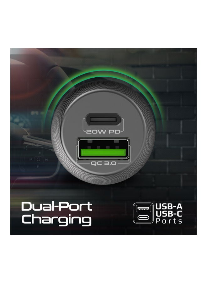 بروميت شاحن سيارة بروميت USB-C ، محول سيارة ثنائي المنفذ فائق الصغر مع منفذ USB من النوع C بقوة 20 واط ، منفذ USB Qualcomm QC 3.0 بقوة 18 واط وحماية من الحرارة الزائدة لأجهزة iPhone 13 و iPad Pro و DriveGear-20W أسود - Image 4