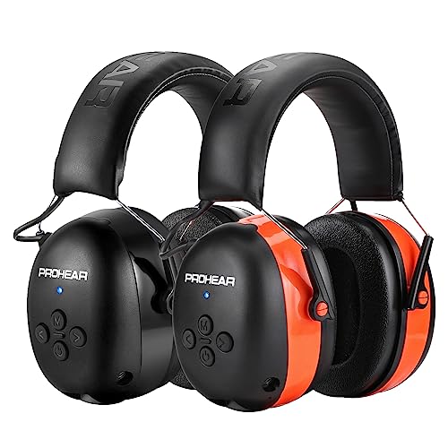 PROHEAR 037 2 Pack Bluetooth 60 Hearing Protection Headphones with Rechargeable 30dB SNR Safety Noise Reduction Ear Muffs for Mowing Workshops Snowblowing Black and Orange - Image 1