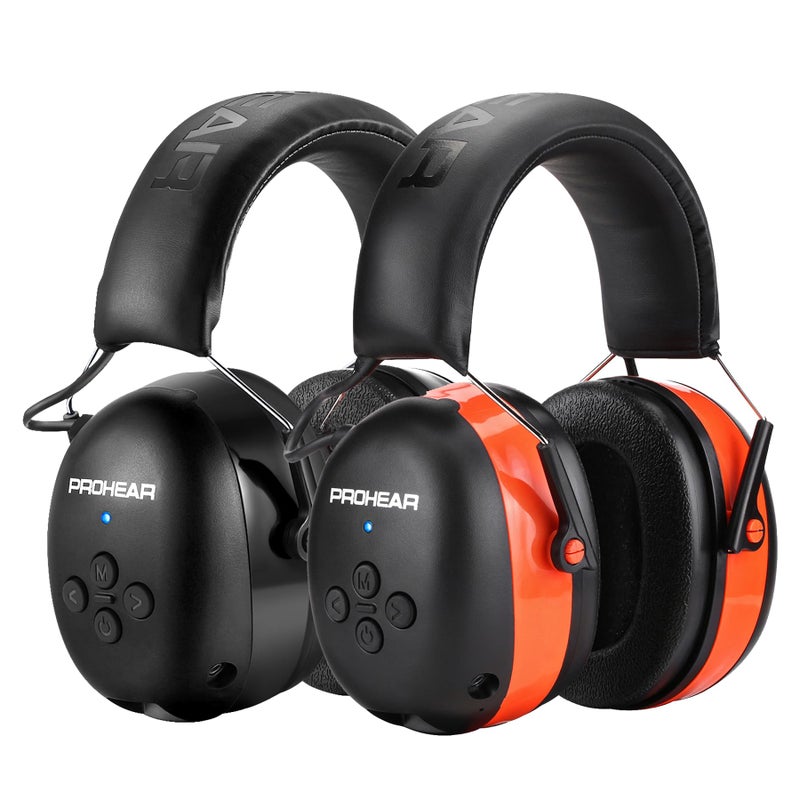 PROHEAR 037 2 Pack Bluetooth 60 Hearing Protection Headphones with Rechargeable 30dB SNR Safety Noise Reduction Ear Muffs for Mowing Workshops Snowblowing Black and Orange - Image 2
