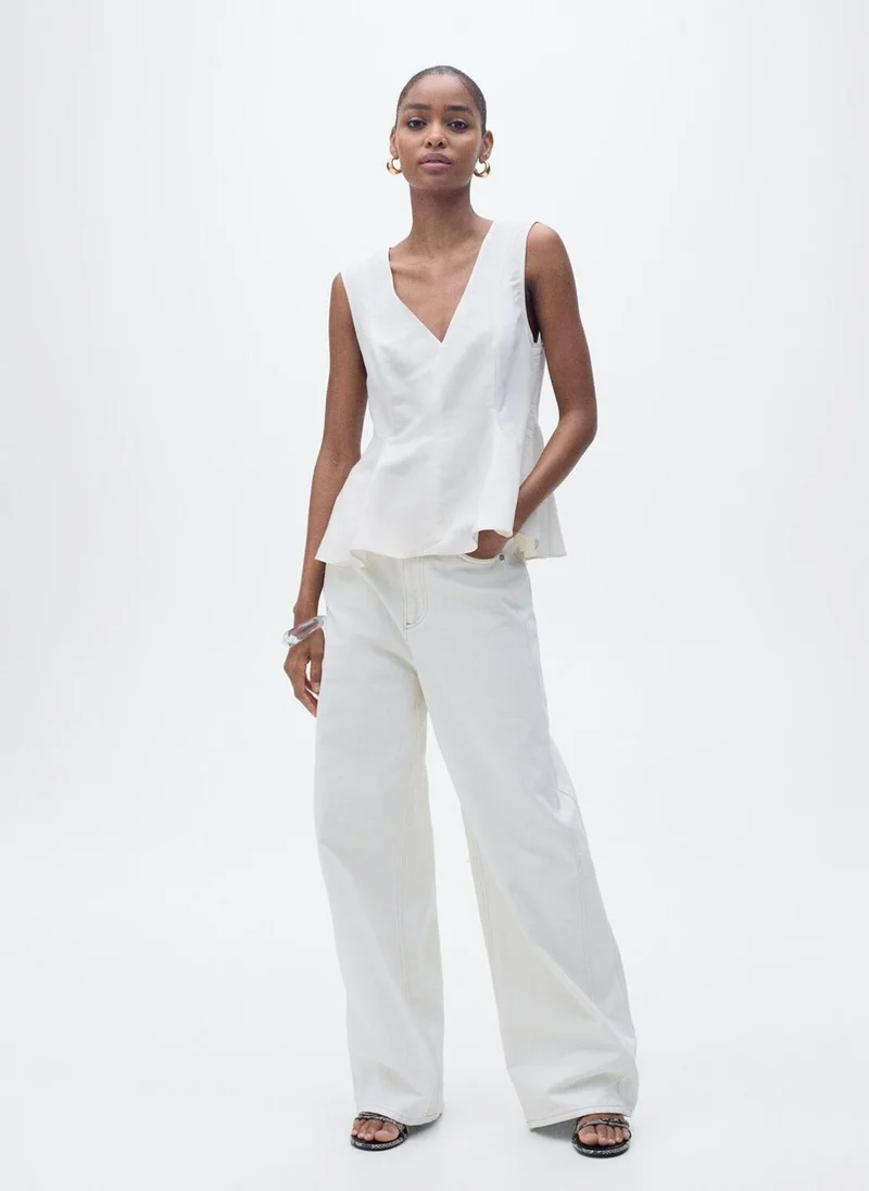 MANGO Linen Blend Peplum Top