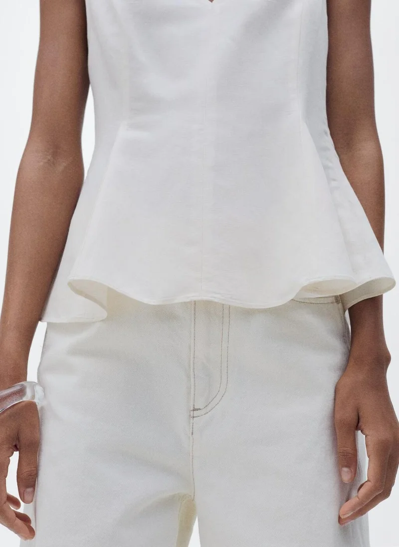 MANGO Linen Blend Peplum Top