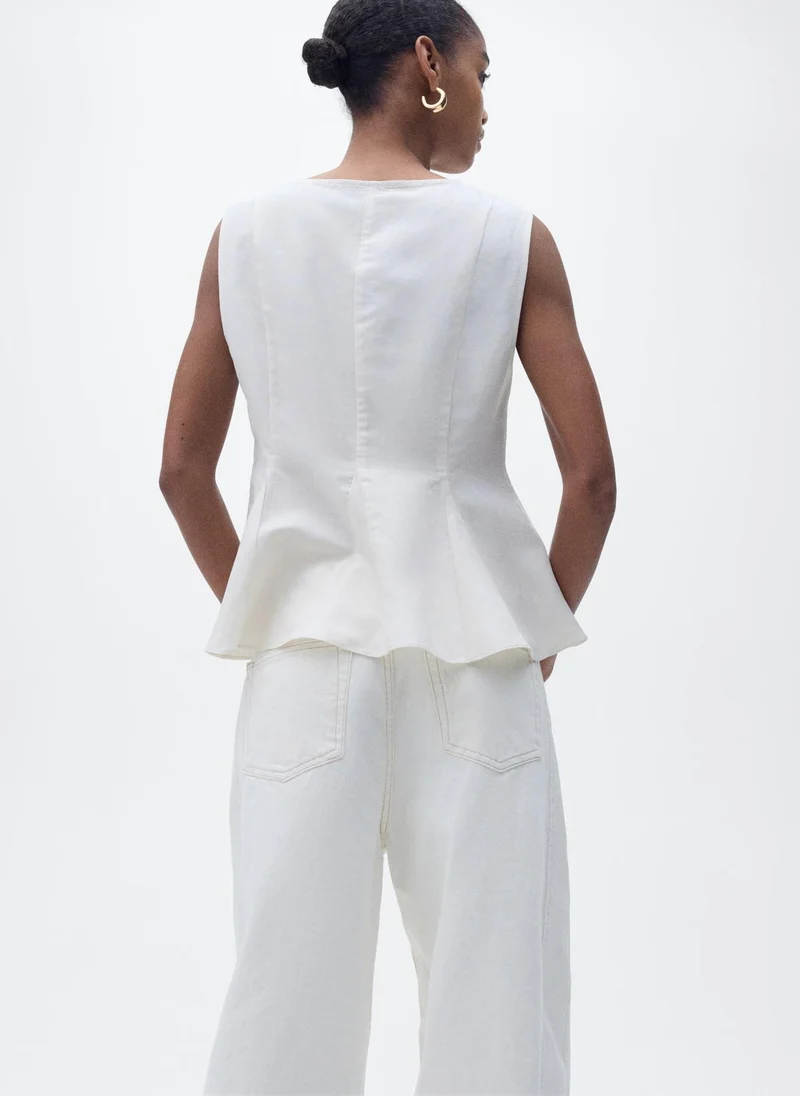 مانجو بلوزة لينن بياقة بيبلوم