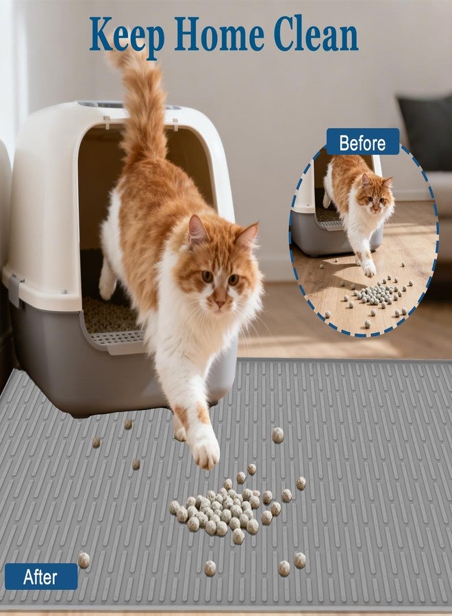 Goldleaf 40''x30(100cmx75cm) Extra Large Silicone Cat Litter Trapping Mat for Scatter Control, XXL Waterproof Kitty Litter Box mat for Floor, Soft on Kitty Paws, Easy to Clean, Dark Blue - Image 3