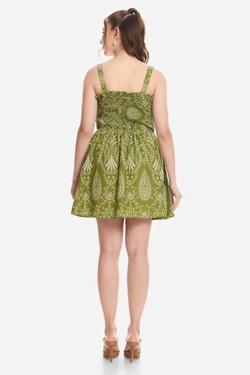 Virgio  All Over Print Cotton Schiffli Print Mini Dress for Women for Women | Best Price UAE