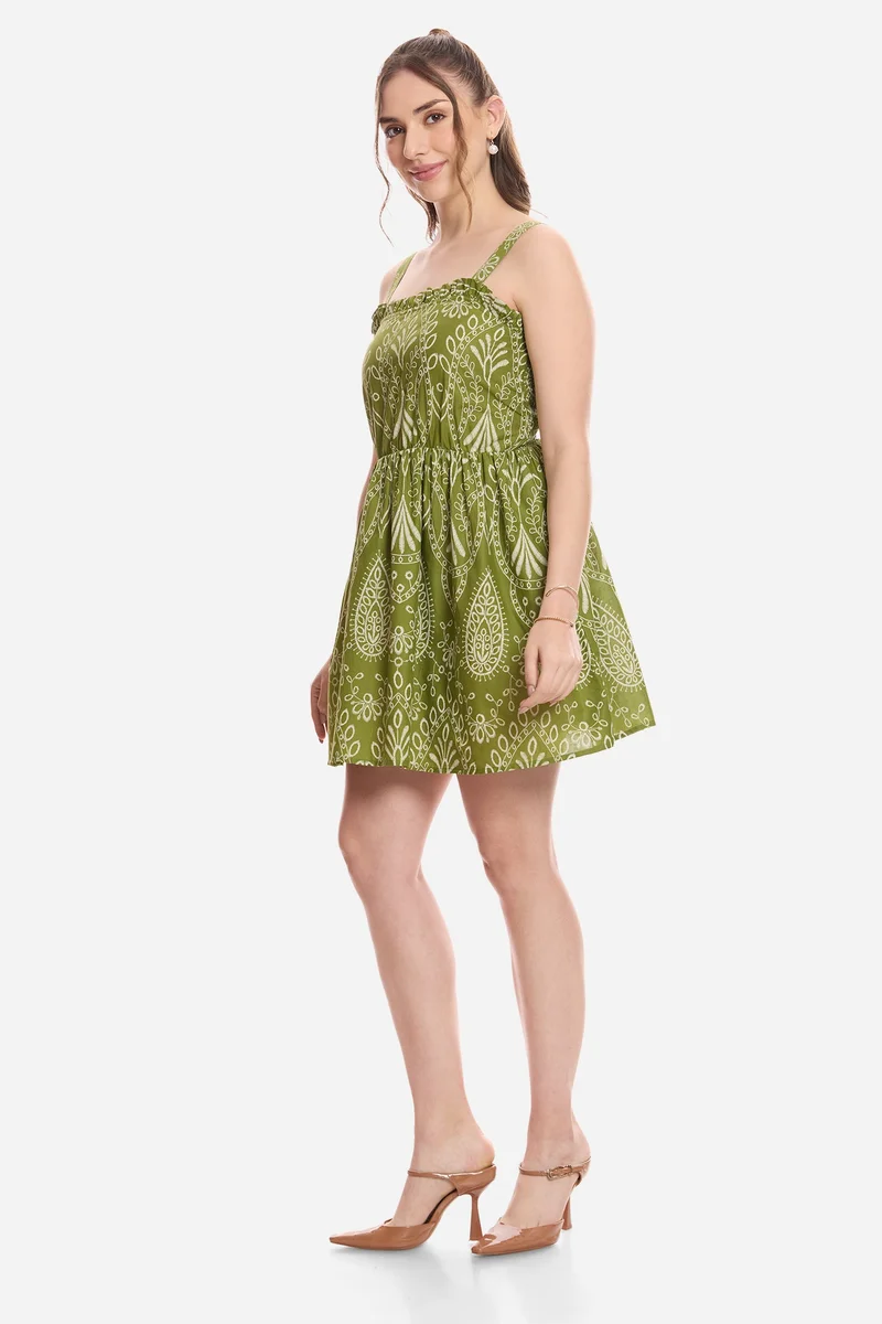 Virgio  All Over Print Cotton Schiffli Print Mini Dress for Women for Women | Best Price UAE