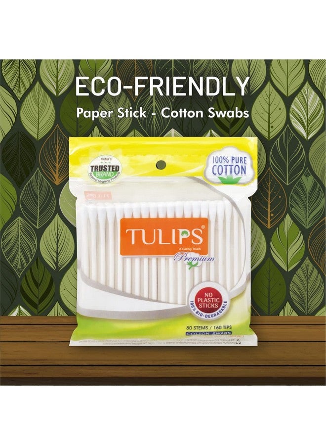 TULIPS Premium Cotton Ear Buds/Swabs (Pack of 4) with white PAPER Sticks 80/160 Tips - Image 2