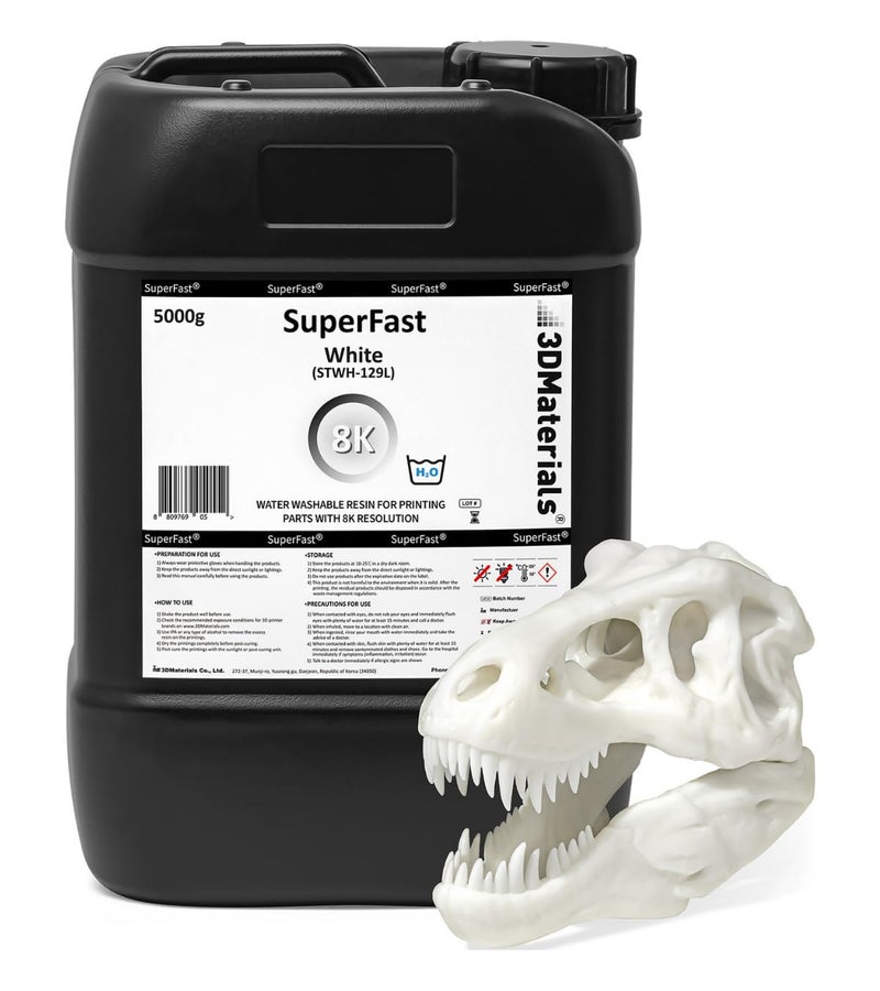 3DMaterials SuperFast 8K 3D Printer Resin Water Washable, 50um Print in 0.5 sec, Made in Korea by 3DMaterials (5000g, White) - Image 1