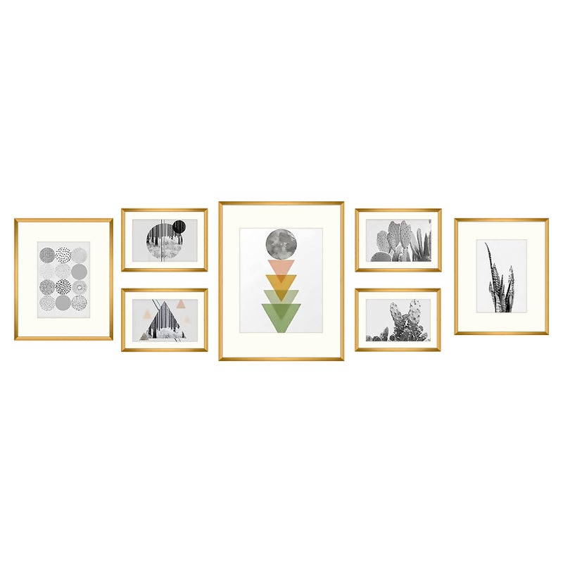 Golden State Art Golden State Art Aluminum Gallery Wall Frame Set of 7  Includes One 11x14 Two 8x10 and Four 5x7  Metal Frames with Mat  Real Glass Cover for Elegant Home or Office Decor Style 2 Bronze 
