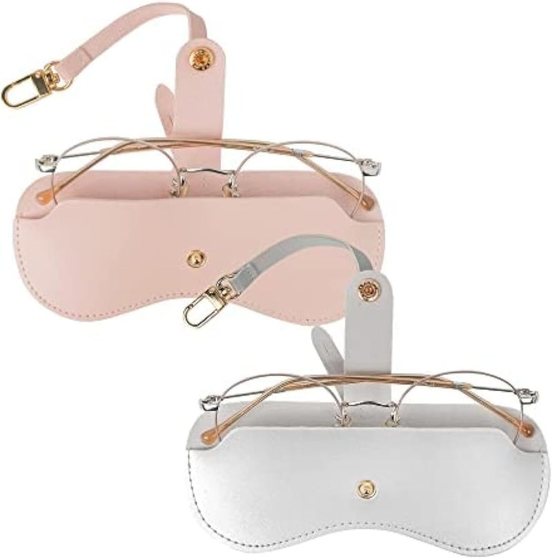 Luckam Soft Leather Sunglasses Pouch, 2 Pack Portable Slim Storage Glasses Pouch, Leather Eyewear Sleeve for Women (Pink, White）