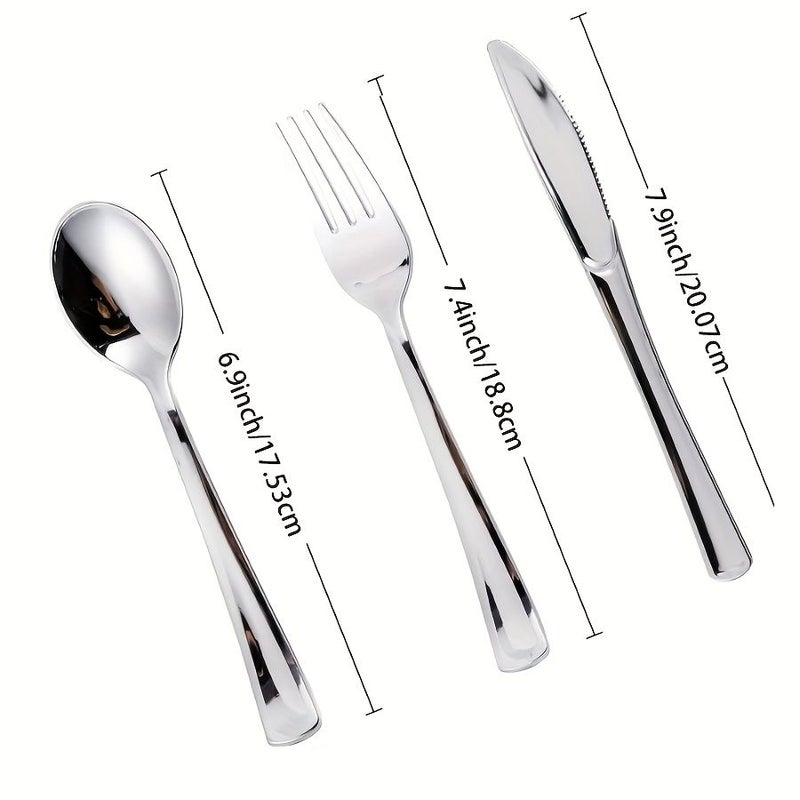 25 Pcs Silver Plastic Spoon Cutlery Set Reusable Washable For Home Wedding Party - Image 3