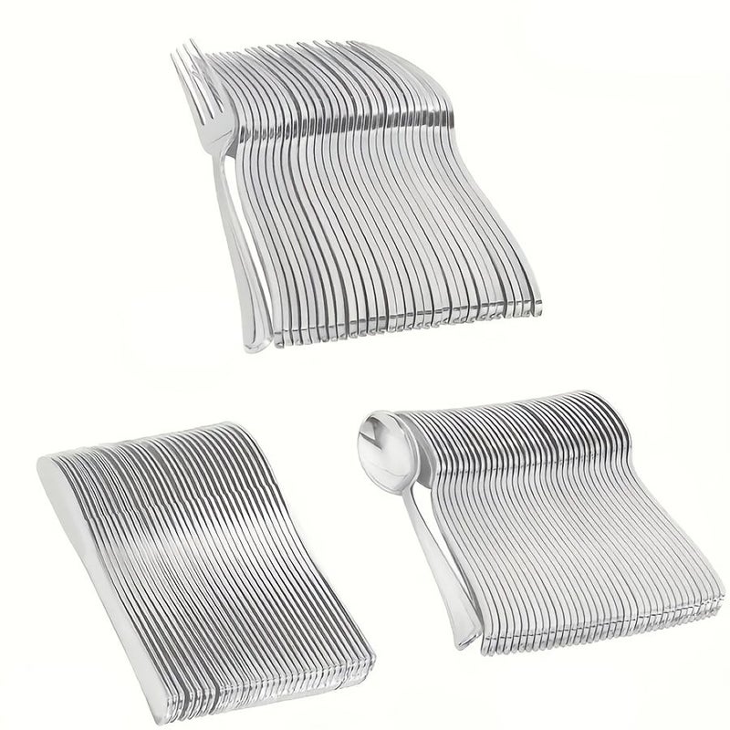 25 Pcs Silver Plastic Spoon Cutlery Set Reusable Washable For Home Wedding Party - Image 1