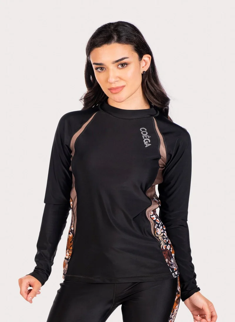 كويجا صن وير COEGA Ladies Rashguard Long Sleeve - Golden Cheetah Palm