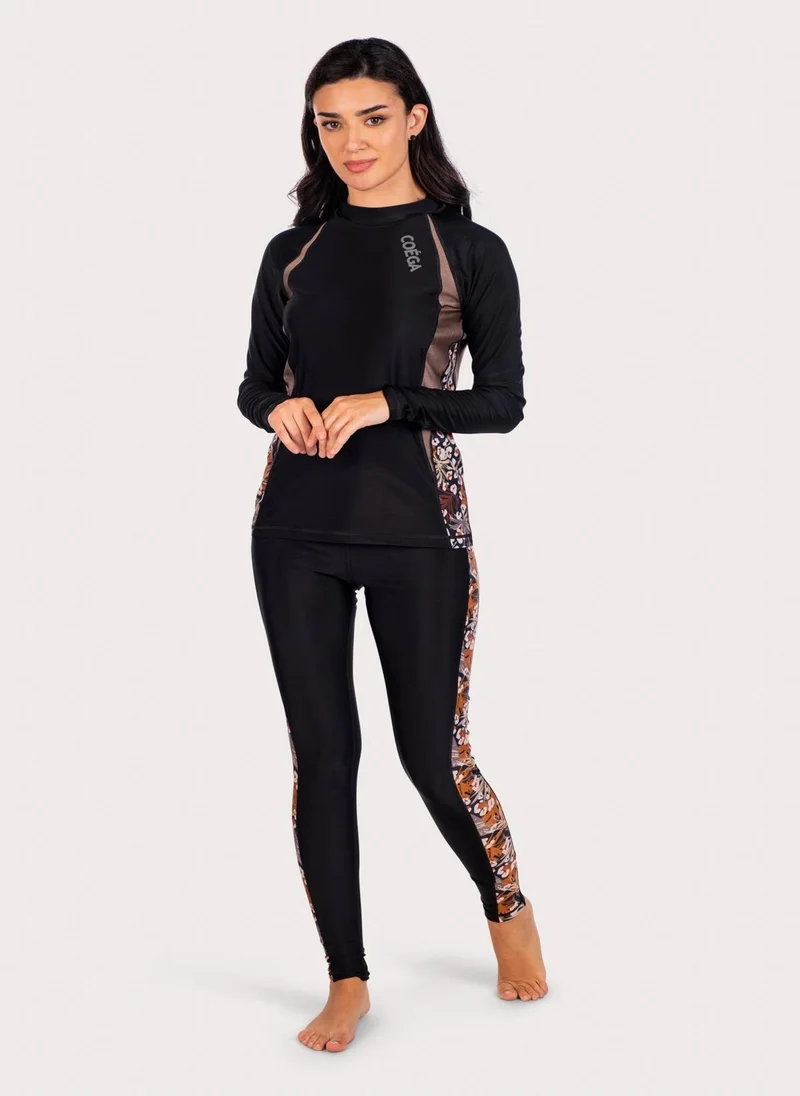 كويجا صن وير COEGA Ladies Rashguard Long Sleeve - Golden Cheetah Palm