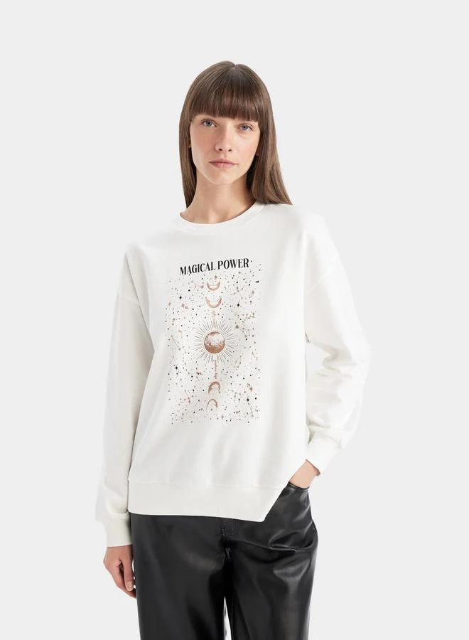 DeFacto DeFacto Graphic Print Crew Neck Relaxed Fit Sweatshirt