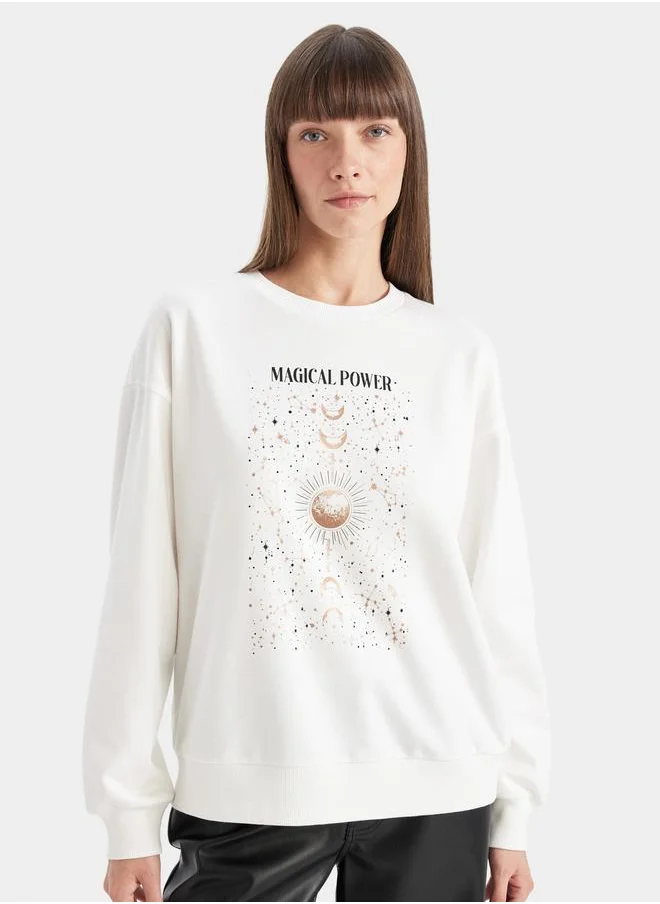 DeFacto DeFacto Graphic Print Crew Neck Relaxed Fit Sweatshirt