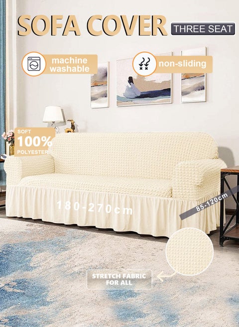 sofa cover 3 seater Super Stretchable Wrinkle-free Full Coverage Couch Slipcover Exquisitely Detailed Slip Flexible Resistant Jacquard Sofa Cover Cream 140-280cm