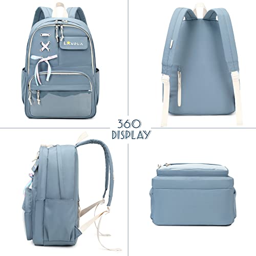 Lanola Teen Girl School Backpack Casual Daypack Bookbag Elementary Middle School College Fashion Travel Backpack with Cute Ribbon for Girls - Green - Image 3