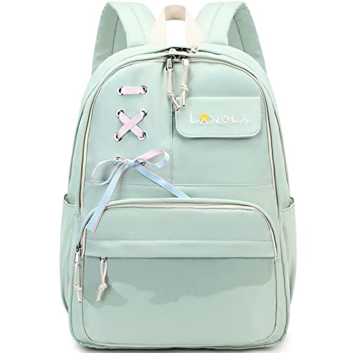 Lanola Teen Girl School Backpack Casual Daypack Bookbag Elementary Middle School College Fashion Travel Backpack with Cute Ribbon for Girls - Green - Image 1