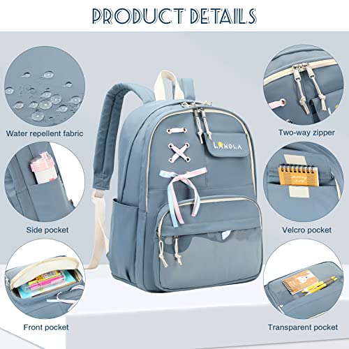 Lanola Teen Girl School Backpack Casual Daypack Bookbag Elementary Middle School College Fashion Travel Backpack with Cute Ribbon for Girls - Green - Image 5