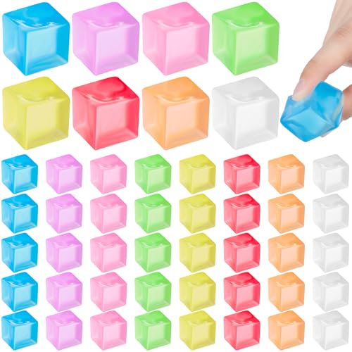 Simgoing 48 Pcs Mini Ice Cube Stress Balls Bulk Fidget Squeeze Square Ball Stress Relief Sensory Playthings Ice Cube for Adults Birthday Valentines Gifts Party Favor Prize Bags Box Filling 8 Colors - Image 1