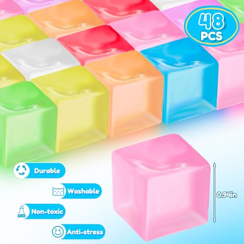 Simgoing 48 Pcs Mini Ice Cube Stress Balls Bulk Fidget Squeeze Square Ball Stress Relief Sensory Playthings Ice Cube for Adults Birthday Valentines Gifts Party Favor Prize Bags Box Filling 8 Colors - Image 5