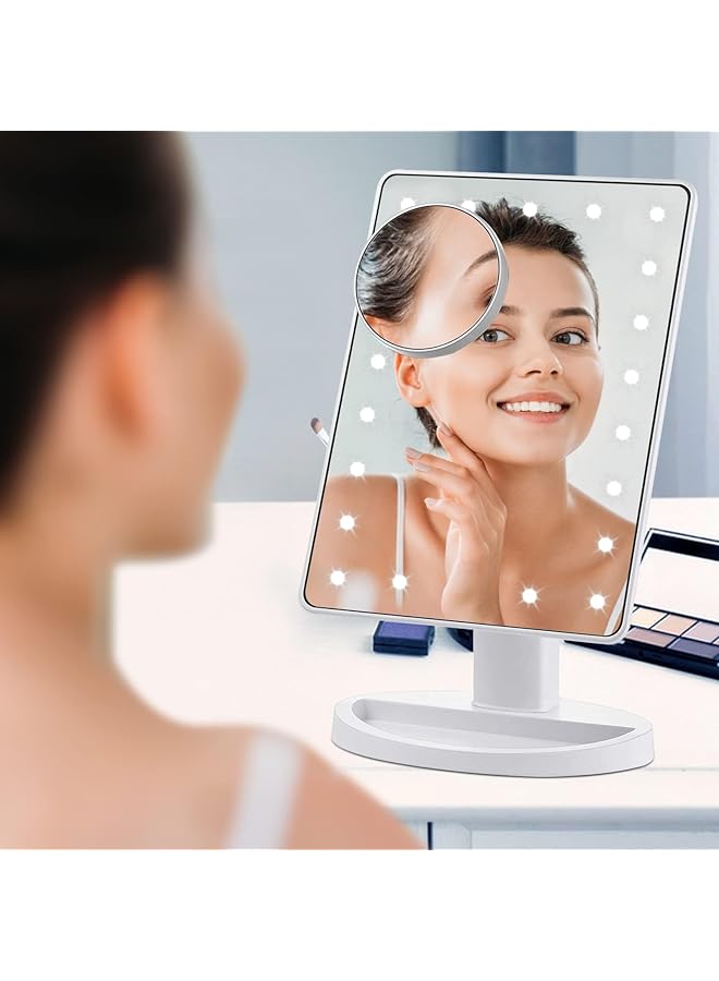 إيروريكس مرآة مكياج مع أضواء مرآة مكياج للسفر مع مرآة مكبرة 10 مرات و21 مصباح ليد ومرآة مستحضرات تجميل مع تحكم باللمس ومرآة محمولة تدور 180 درجة ومزودة بمصدر طاقة مزدوج مع ضوء - Image 3
