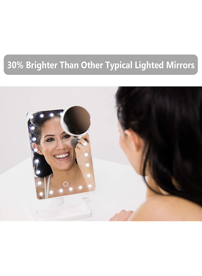 إيروريكس مرآة مكياج مع أضواء مرآة مكياج للسفر مع مرآة مكبرة 10 مرات و21 مصباح ليد ومرآة مستحضرات تجميل مع تحكم باللمس ومرآة محمولة تدور 180 درجة ومزودة بمصدر طاقة مزدوج مع ضوء - Image 4