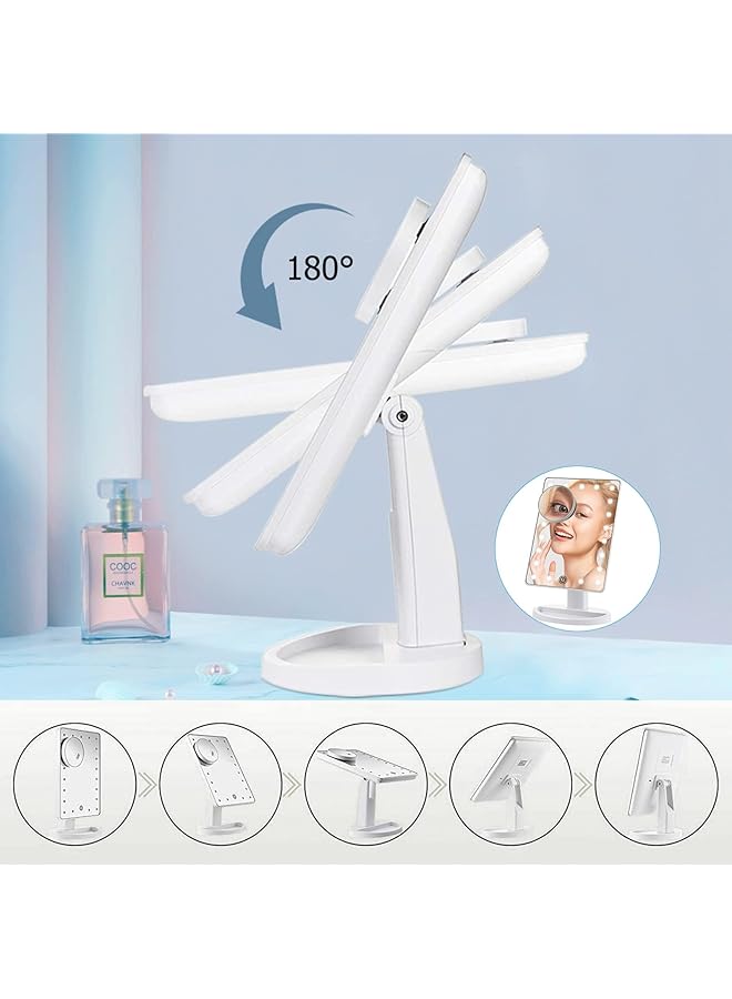 إيروريكس مرآة مكياج مع أضواء مرآة مكياج للسفر مع مرآة مكبرة 10 مرات و21 مصباح ليد ومرآة مستحضرات تجميل مع تحكم باللمس ومرآة محمولة تدور 180 درجة ومزودة بمصدر طاقة مزدوج مع ضوء - Image 5