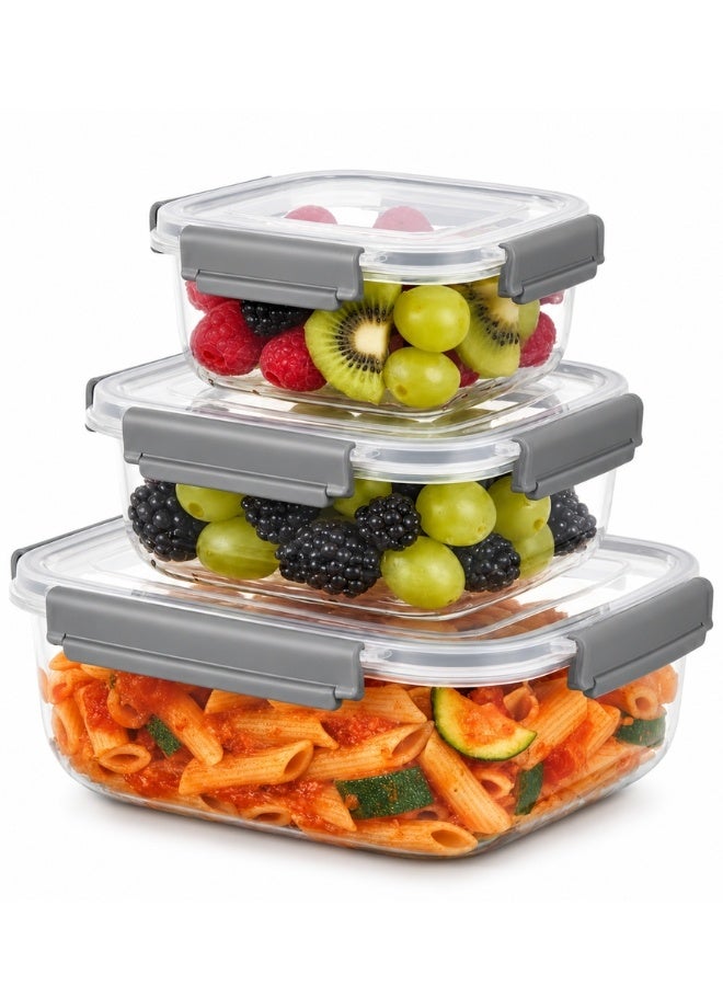 Bager Set of 3 BPA-Free Square Food Storage Containers with Airtight Leakproof Lids – 500ml, 900ml & 1500ml Meal Prep Containers, Microwave, Freezer & Dishwasher Safe, Reusable Food Storage Boxes for Lunch, Leftovers, Fruits, Vegetables, Meat, Salads, Dry Foods, Refrigerator & Pantry Organization - Multicolour - Image 1