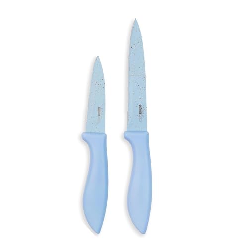 SKYTONE Kitchen Knife Set Stainless Steel 2 Pieces Professional Chef Knife with Santoku Paring Knife Vegetable Cutting & Chopping Sharp Blade, Ergonomic Handy Handle for Kitchen (Blue) - Image 1