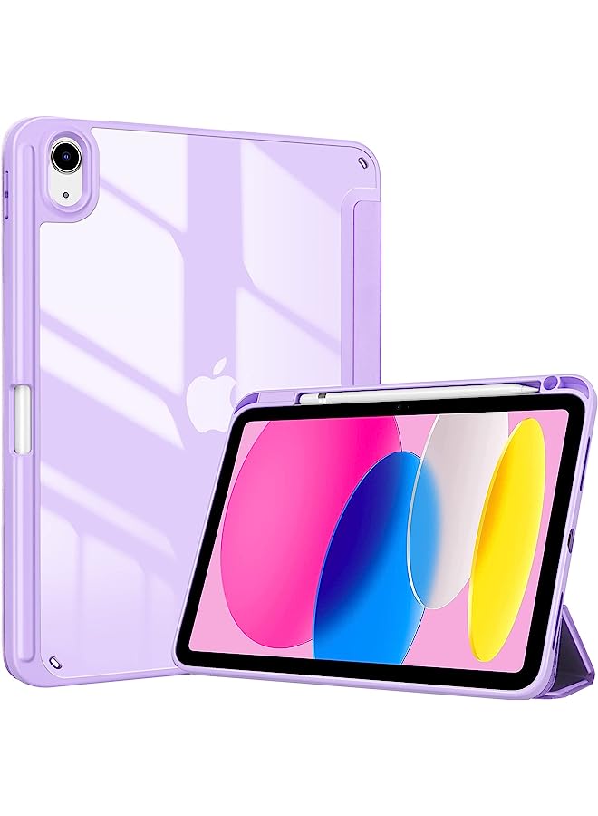 Procases For Ipad 10Th Gen Case With Pencil Holder 2022 Ipad 10.9 Inch Case, Clear Transparent Back Shell Trifold Protective Cases Shockproof Cover For 2022 Ipad 10Th Gen A2696 A2757 A2777 -Purple - Image 1