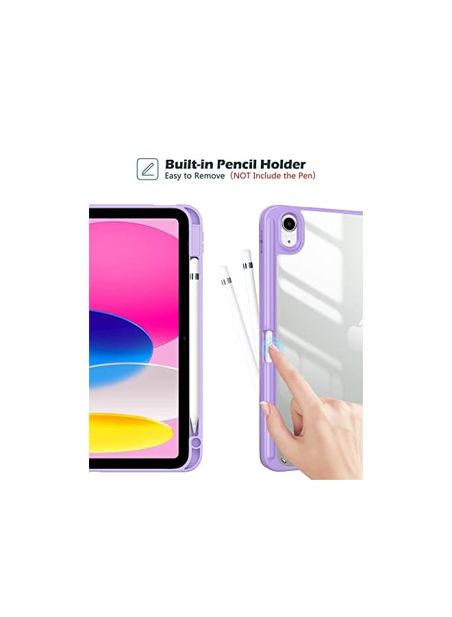 Procases For Ipad 10Th Gen Case With Pencil Holder 2022 Ipad 10.9 Inch Case, Clear Transparent Back Shell Trifold Protective Cases Shockproof Cover For 2022 Ipad 10Th Gen A2696 A2757 A2777 -Purple - Image 2