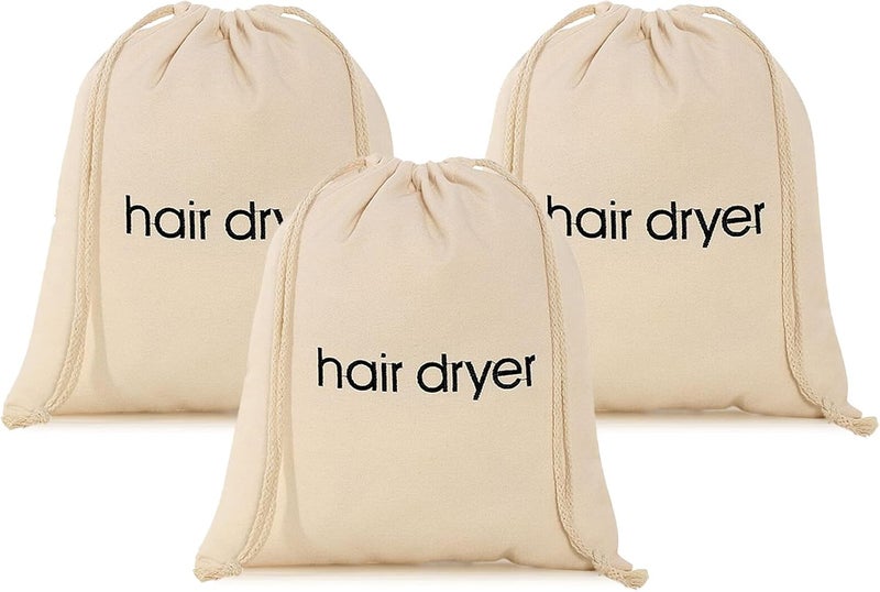 ERKXD 3 | 6 | 8 Pack Hair Dryer Bags Drawstring Bag Container Hairdryer Bag for travel bathroom (3 PCS White) - Image 1