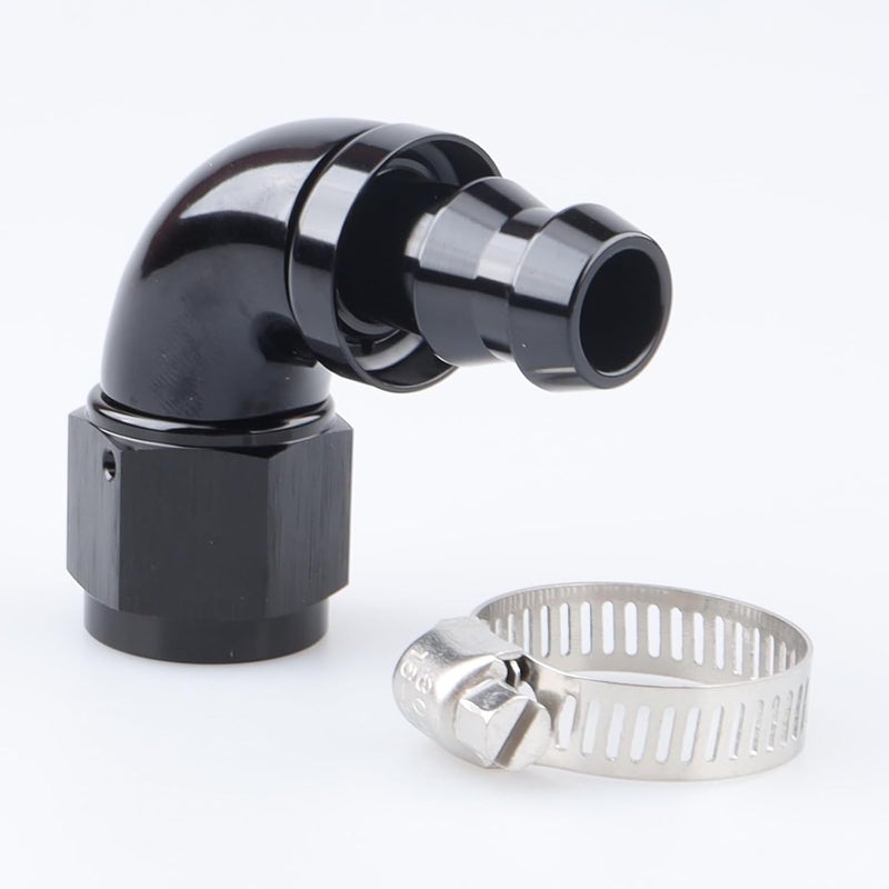 AC PERFORMANCE 90 Degree -8 AN Swivel Female to barb 1/2" Push on Lock Hose End Full Flow Fitting Aluminum Black - Image 3