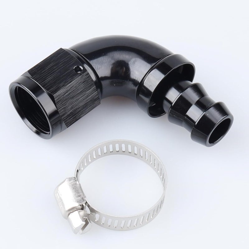 AC PERFORMANCE 90 Degree -8 AN Swivel Female to barb 1/2" Push on Lock Hose End Full Flow Fitting Aluminum Black - Image 1