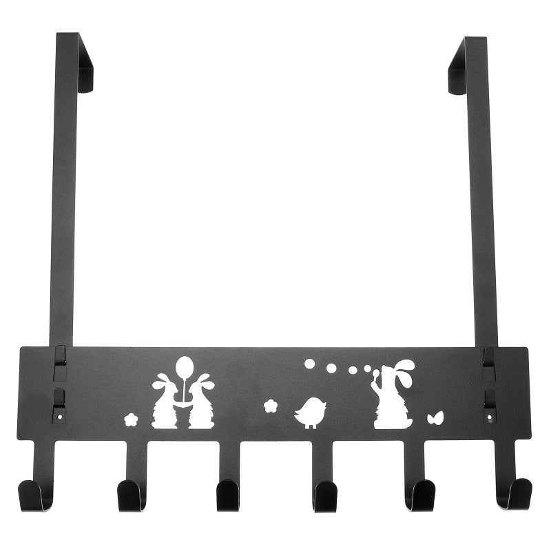 6 Row Black Iron Over The Door Storage Hook Rack With Rabbit Shaped Hooks - Image 2